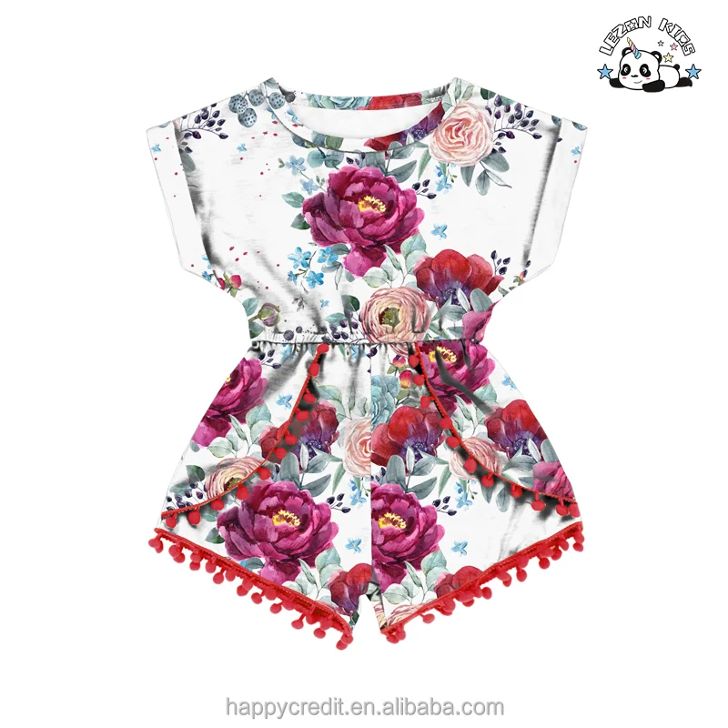 LEZONKIDS - Customized Red Rose Stripe Printed Children's Summer Jumpsuit Little Girl Baby Clothes Cute Girls Clothing Sets
